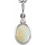 Sterling Silver 5x3 mm Natural White Opal & .02 CT Natural Diamond Cabochon Pendant