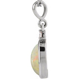 Sterling Silver 5x3 mm Natural White Opal & .02 CT Natural Diamond Cabochon Pendant
