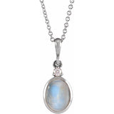 Sterling Silver 9x7 mm Natural Rainbow Moonstone & .03 CT Natural Diamond 16-18