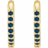 14K Yellow Gold Lab-Grown Blue Sapphire Hinged 12.5 mm Hoop Earrings