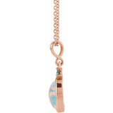 14K Rose Gold 8x6 mm Lab-Grown White Opal & Natural London Blue Topaz 16-18" Necklace