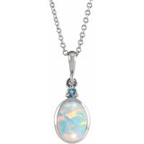 14K White Gold 6x4 mm Lab-Grown White Opal & Natural London Blue Topaz 16-18