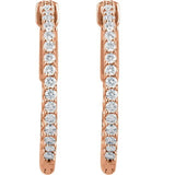 14K Rose Gold 3/4 CTW Lab-Grown Diamond Inside-Outside 23 mm Hinged Hoop Earrings