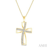1/50 Ctw Cross Charm Round Cut Diamond Pendant With Chain in Yellow Gold Vermeil