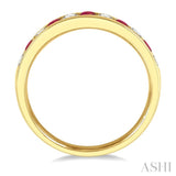2 MM Round Shape Ruby and 1/5 Ctw Round Cut Diamond Precious Wedding Band in 14K Yellow Gold