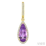 12X5 MM Evoque Gemstones Pear Shape Amethyst and 1/3 Ctw Round Cut Diamond Semi-Precious Earrings in 10K Yellow Gold