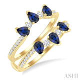 4X3 MM Pear Cut Sapphire and 1/3 Ctw Round Cut Diamond Precious Insert Ring in 14K Yellow Gold