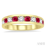 2.9 MM Round Shape Ruby and 1/2 Ctw Round Cut Diamond Precious Wedding Band in 14K Yellow Gold
