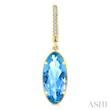 12X5 MM Evoque Gemstones Oval Shape Blue Topaz and 1/10 Ctw Round Cut Diamond Semi-Precious Earrings in 10K Yellow Gold