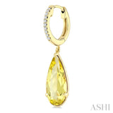 14X6 MM Evoque Gemstones Pear Shape Lemon Quartz and 1/10 Ctw Round Cut Diamond Semi-Precious Earrings in 14K Yellow Gold
