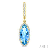 12X5 MM Evoque Gemstones Oval Shape Blue Topaz and 1/3 Ctw Round Cut Diamond Semi-Precious Earrings in 10K Yellow Gold