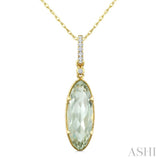 16X6 MM Evoque Gemstone Oval Shape Green Amethyst and 1/20 Ctw Round Cut Diamond Semi-Precious Pendant With Chain in 10K Yellow Gold