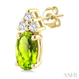 1/20 Ctw Oval Cut 5X3 MM Peridot and Round Cut Diamond semi-precious Earrings in 10K Yellow Gold