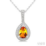 7X5 MM Pear Shape Citrine and 1/50 Ctw Round Cut Diamond Semi-Precious Pendant With Chain in Sterling Silver