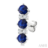 2.5 MM Round Shape Sapphire and 1/20 Ctw Round Cut Diamond Precious Earrings in 10K White Gold