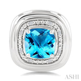 6 MM Cushion Shape Blue Topaz and 1/20 Ctw Round Cut Diamond Semi-Precious Earrings in Sterling Silver