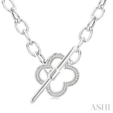 1/10 Ctw Round Cut Diamond Open Window Clover Toggle Fashion Necklace in Sterling Silver