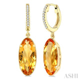 12X5 MM Evoque Gemstones Oval Shape Citrine and 1/10 Ctw Round Cut Diamond Semi-Precious Earrings in 10K Yellow Gold