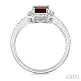 7X5 MM Octagon Shape Garnet and 1/50 Ctw Round Cut Diamond Semi-Precious Ring in Sterling Silver