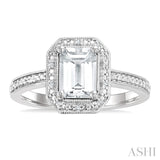 6X4 MM Octagon Shape White Topaz and 1/50 Ctw Round Cut Diamond Semi-Precious Ring in Sterling Silver