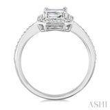 6X4 MM Octagon Shape White Topaz and 1/50 Ctw Round Cut Diamond Semi-Precious Ring in Sterling Silver
