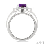 8 MM Cushion Shape Amethyst and 1/20 Ctw Round Cut Diamond Semi-Precious Ring in Sterling Silver