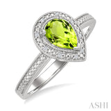 7X5 MM Pear Shape Peridot and 1/50 Ctw Round Cut Diamond Semi-Precious Ring in Sterling Silver