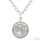 1/10 Ctw Dog Paw Round Cut Diamond Pirouette Round Fluted Medallion Fashion Pendant With Chain in Sterling Silver
