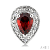 6X4 MM Pear Shape Garnet and 1/50 Ctw Round Cut Diamond Semi-Precious Earrings in Sterling Silver