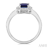 7X5 MM Octagon Shape Lab-Created Sapphire and 1/50 Ctw Round Cut Diamond Precious Ring in Sterling Silver