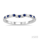 1.55 MM Round Shape Sapphire and 1/6 Ctw Baguette and Round Cut Diamond Precious Band in 14K White Gold
