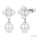 3MM & 7MM White Cultured Pearl and 1/10 Ctw Round Cut Diamond Fashion Earrings in 10K White Gold