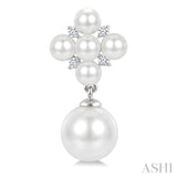 3MM & 7MM White Cultured Pearl and 1/10 Ctw Round Cut Diamond Fashion Earrings in 10K White Gold