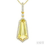 16X7 MM Evoque Gemstones Shield Shape Lemon Quartz and 1/5 Ctw Round Cut Diamond Semi-Precious Pendant With Chain in 10K Yellow Gold