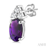 1/20 Ctw Oval Cut 5X3 MM Amethyst and Round Cut Diamond semi-precious Earrings in 10K White Gold