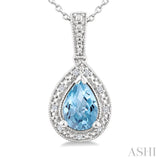 7X5 MM Pear Shape Aquamarine and 1/50 Ctw Round Cut Diamond Semi-Precious Pendant With Chain in Sterling Silver