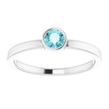 14K White Gold 4 mm Natural Blue Zircon Ring
