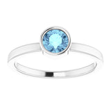 14K White Gold 5 mm Natural Aquamarine Ring