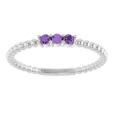 14K White Gold Natural Amethyst Beaded Ring