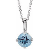 Sterling Silver 4 mm Natural Aquamarine Solitaire 16-18" Necklace
