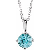 Sterling Silver 4 mm Natural Blue Zircon Solitaire 16-18" Necklace
