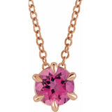 14K Rose Gold 5 mm Natural Pink Tourmaline Solitaire 16-18" Necklace