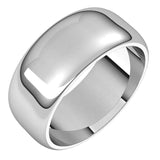 10K White Gold 8 mm Half Round Band Size 8.5