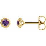 14K Yellow Gold 5 mm Natural Amethyst Claw-Prong Rope Earrings
