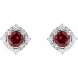 Sterling Silver Natural Mozambique Garnet & .08 CTW Natural Diamond Halo-Style Earrings