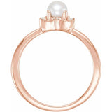 14K Rose Gold Cultured White Freshwater Pearl & .04 CTW Natural Diamond Halo-Style Ring