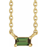 14K Yellow Gold Natural Green Tourmaline Solitaire 18" Necklace