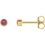 14K Yellow Gold Natural Pink Tourmaline Micro Bezel-Set Earrings