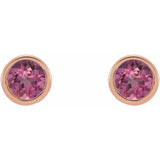 14K Rose Gold Natural Pink Tourmaline Micro Bezel-Set Earrings