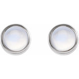 14K White Gold Natural Rainbow Moonstone Bezel-Set Earring